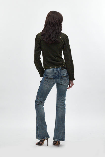 Kamil Super Low-Rise Bootcut in Pacific Blue - Rock Revival®