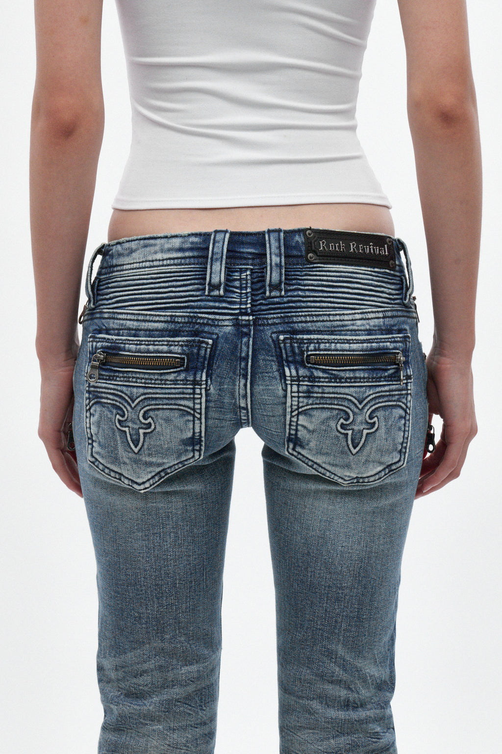 Kamil Super Low-Rise Bootcut in Pacific Blue - Rock Revival®