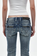 Kamil Super Low-Rise Bootcut in Pacific Blue - Rock Revival®