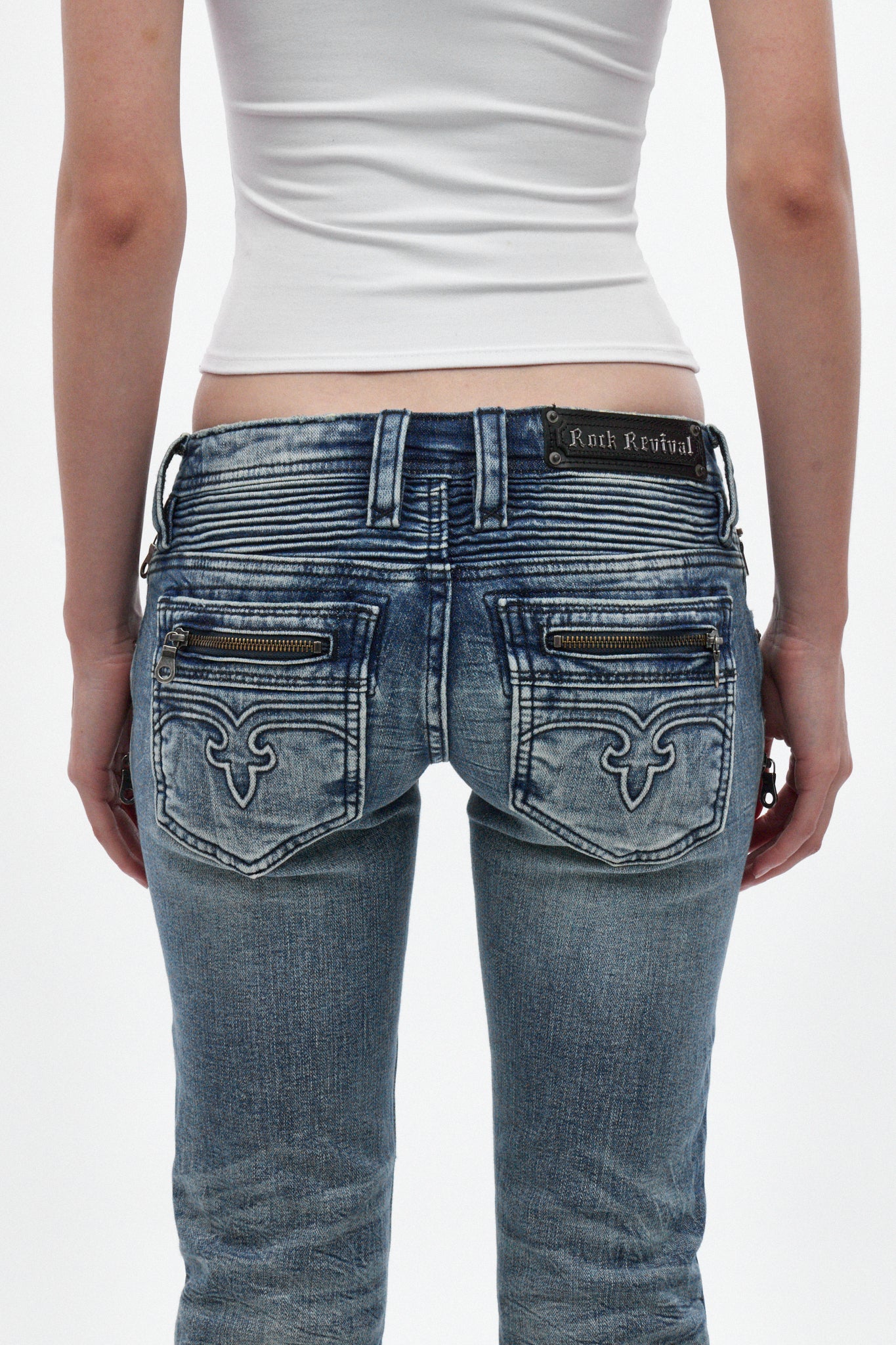 Kamil Super Low-Rise Bootcut in Pacific Blue - Rock Revival®