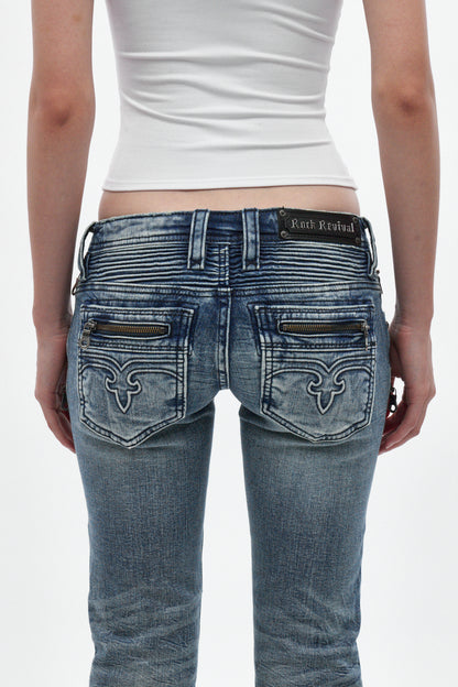 Kamil Super Low-Rise Bootcut in Pacific Blue - Rock Revival®