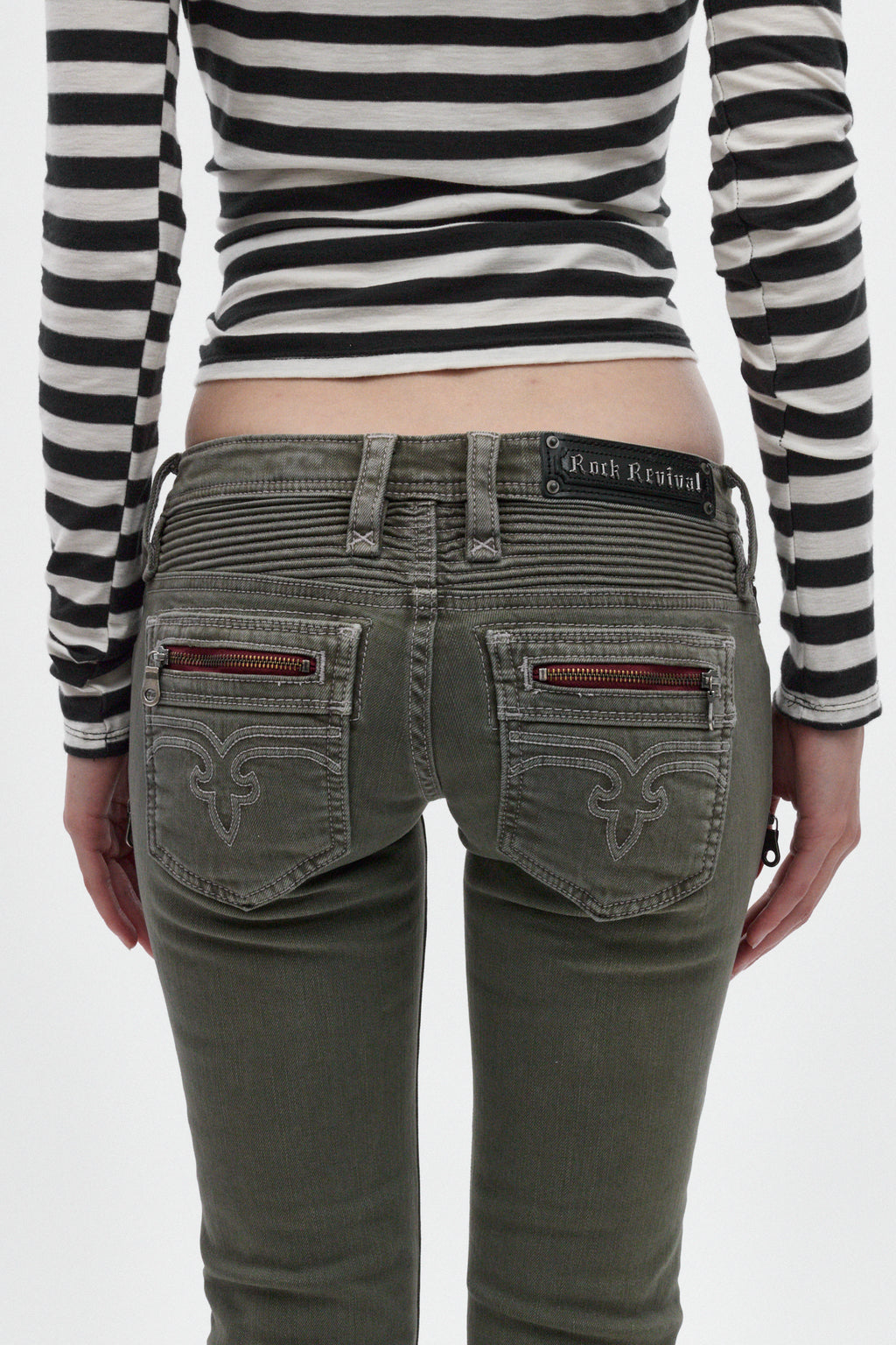 Kamil Super Low-Rise Bootcut in Olive - Rock Revival®