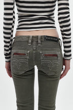 Kamil Super Low-Rise Bootcut in Olive - Rock Revival®