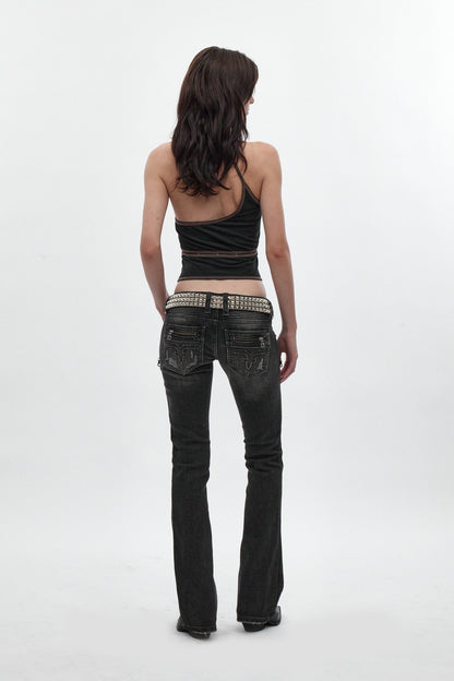 Kamil Low-Rise Bootcut in Faded Black - Rock Revival®