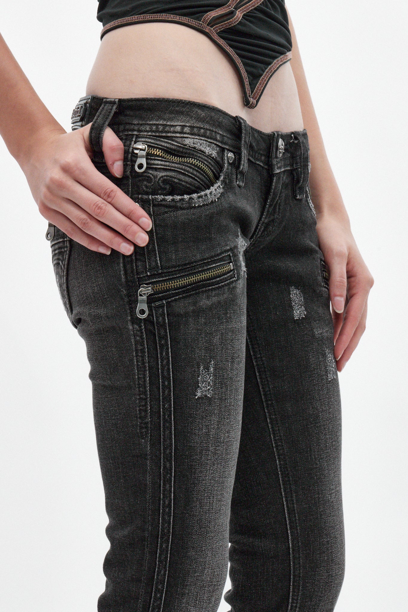 Kamil Low-Rise Bootcut in Faded Black - Rock Revival®