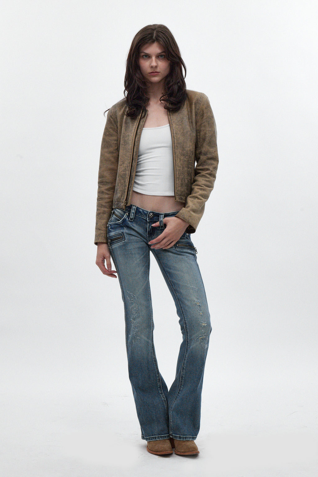 Kamil Super Low-Rise Bootcut in Blue - Rock Revival®