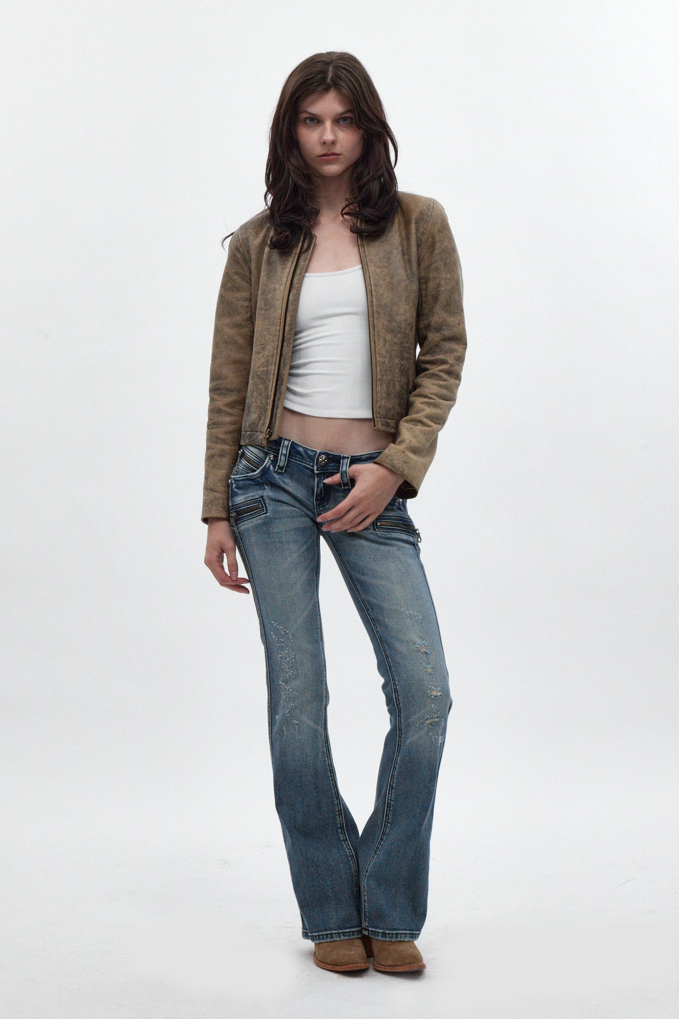 Kamil Super Low-Rise Bootcut in Blue - Rock Revival®