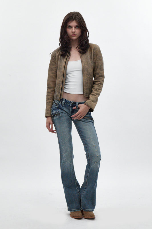 Kamil Super Low-Rise Bootcut in Blue - Rock Revival®