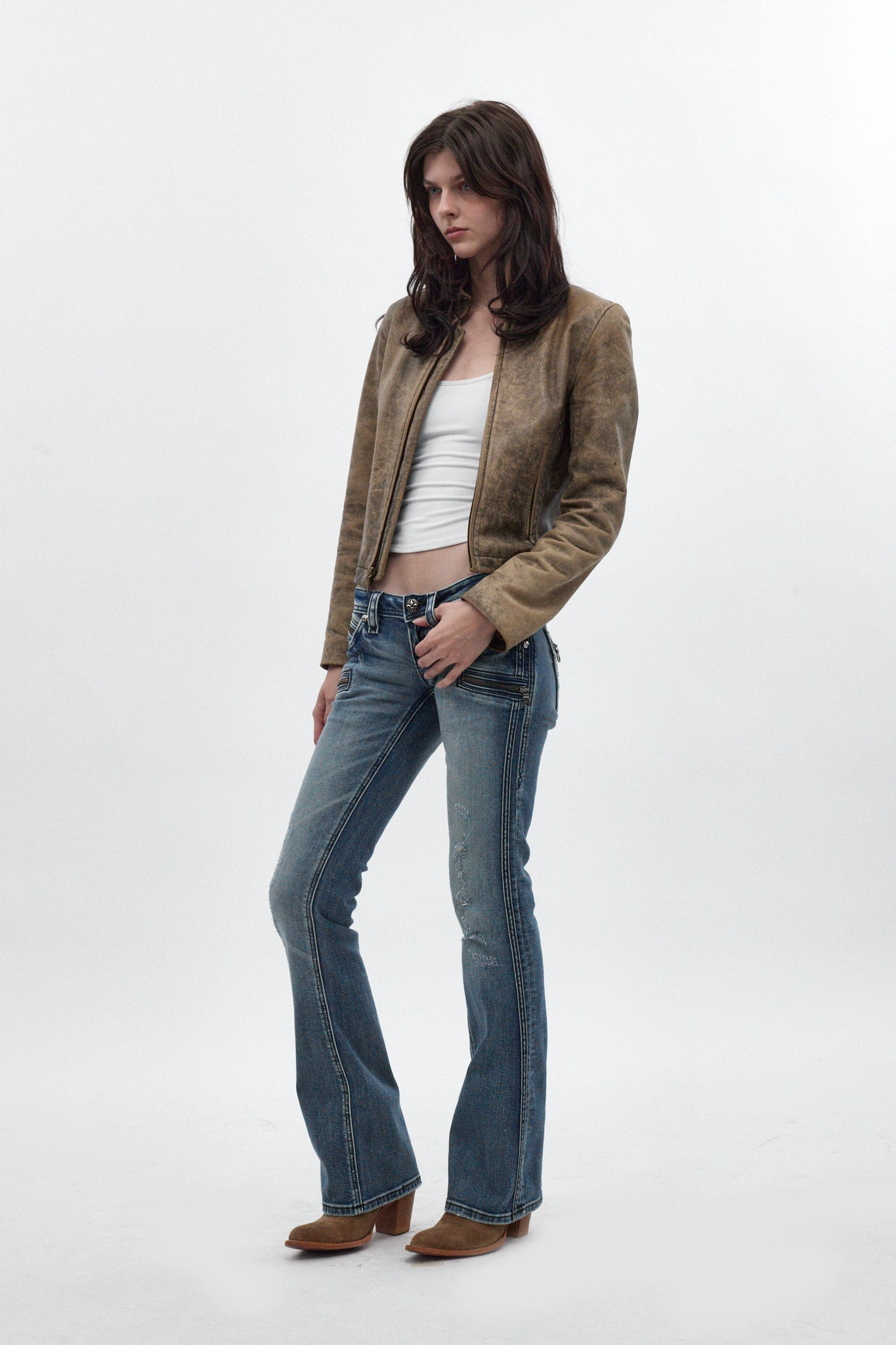 Kamil Super Low-Rise Bootcut in Blue - Rock Revival®