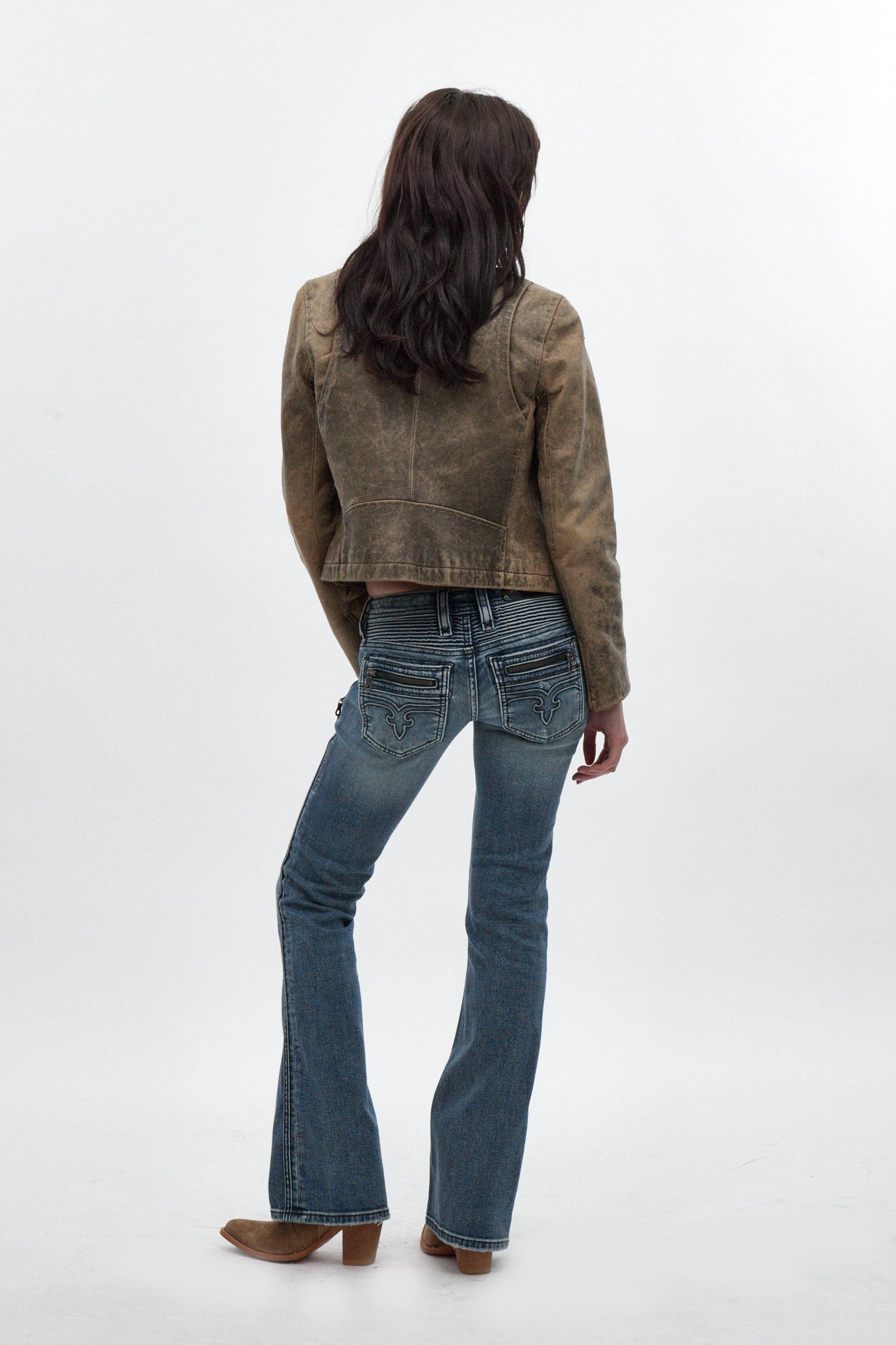 Kamil Super Low-Rise Bootcut in Blue - Rock Revival®