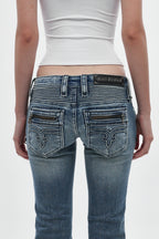 Kamil Super Low-Rise Bootcut in Blue - Rock Revival®