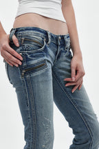 Kamil Super Low-Rise Bootcut in Blue - Rock Revival®