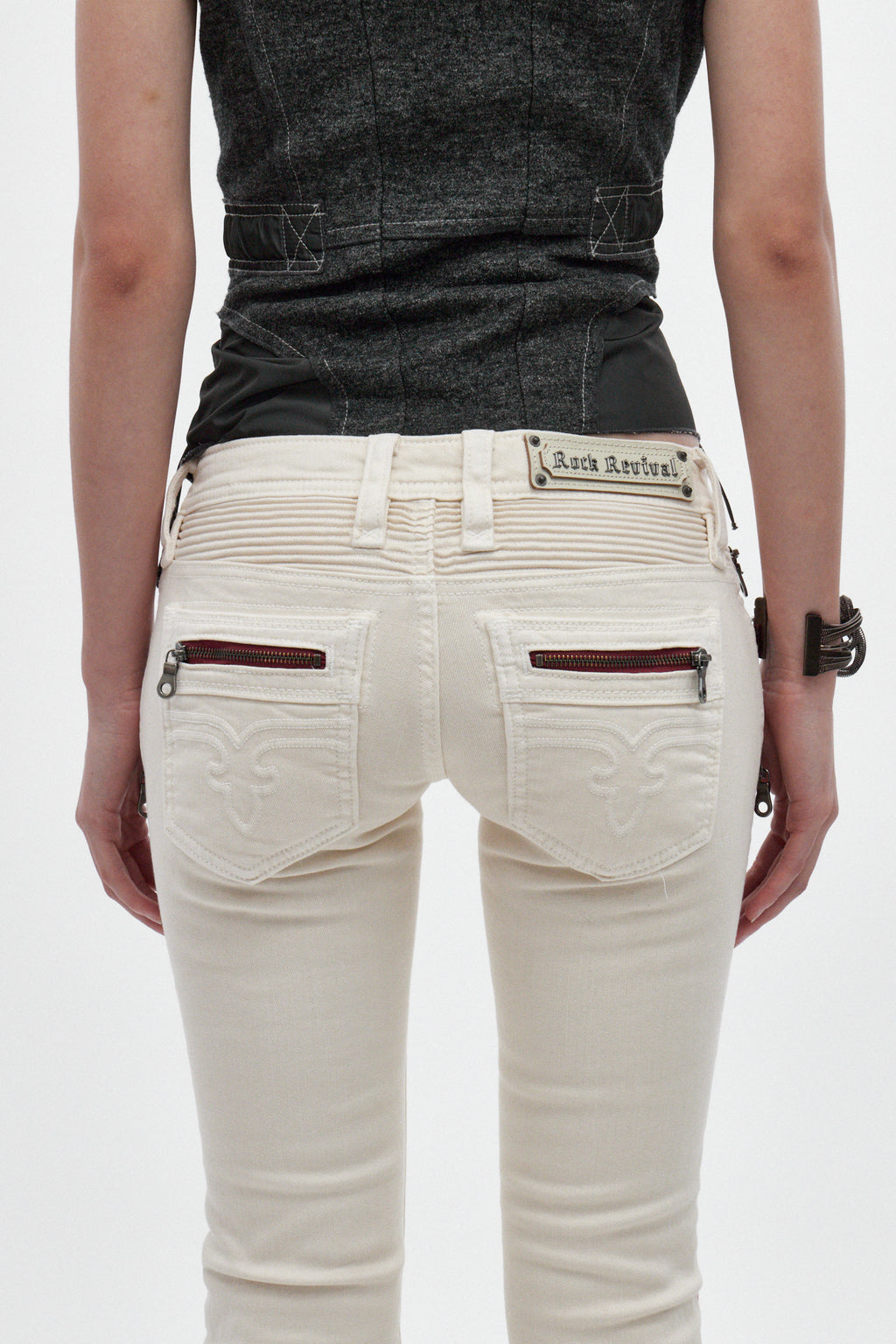 Kamil Super Low-Rise Bootcut in White - Rock Revival®