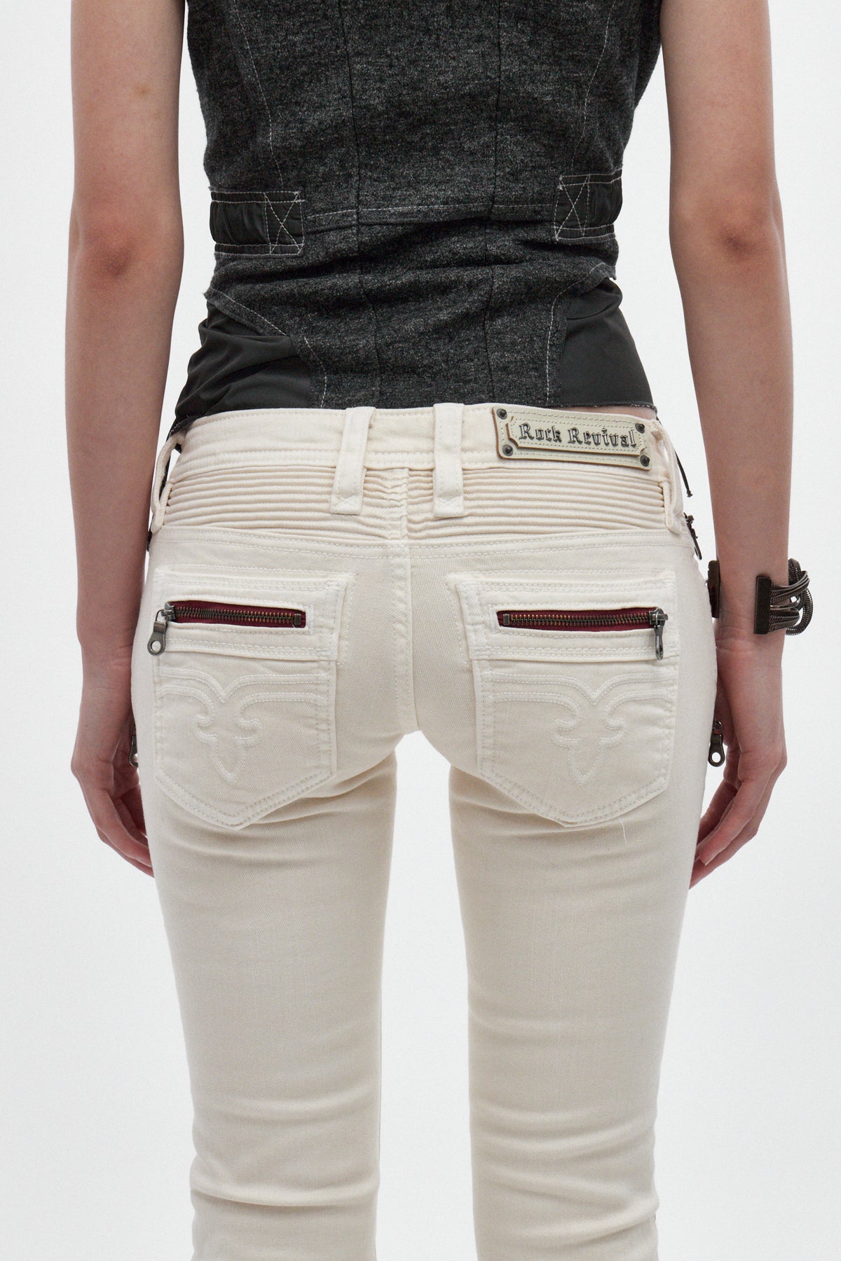 Kamil Super Low-Rise Bootcut in White - Rock Revival®
