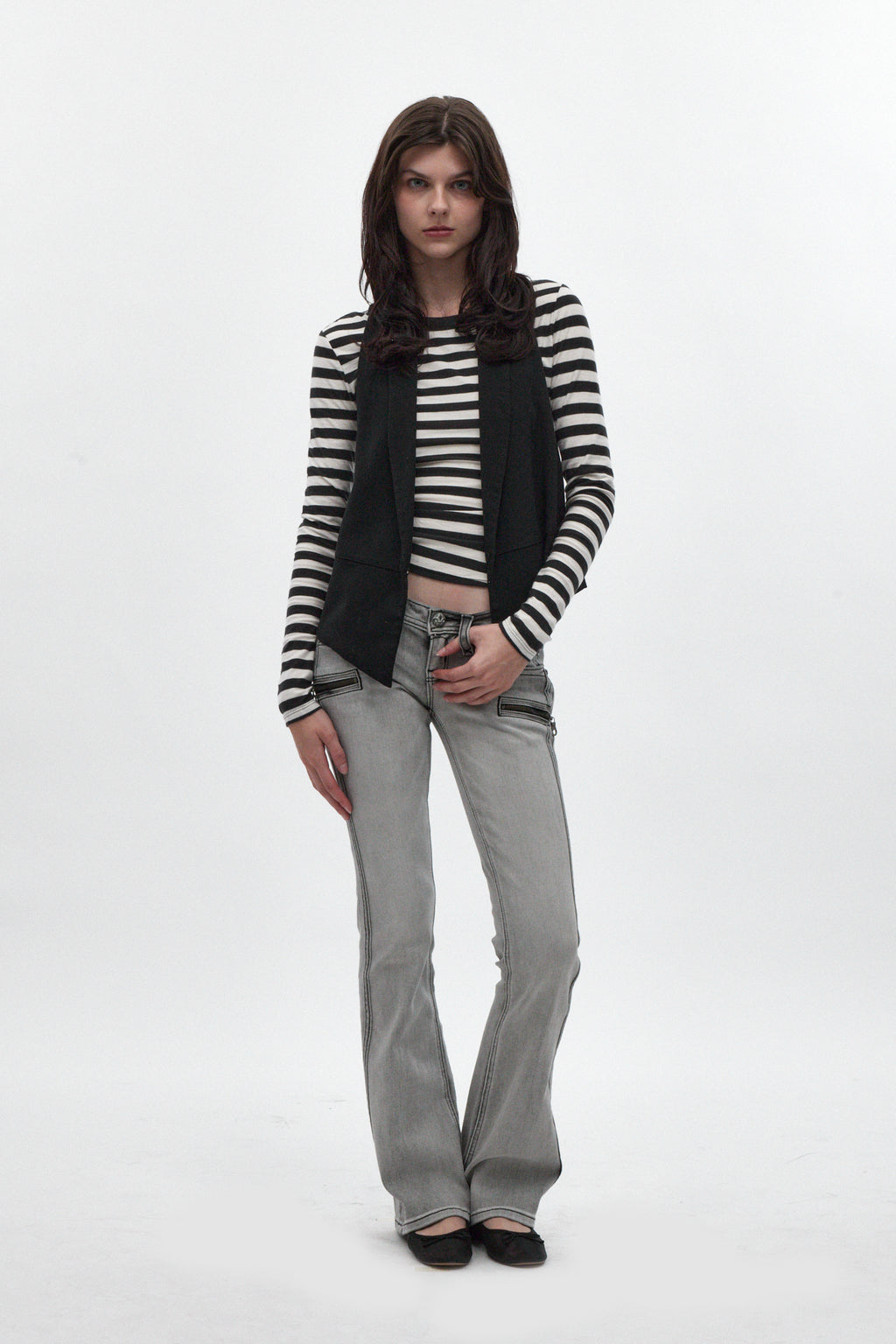 Kamil Super Low-Rise Bootcut in Light Gray - Rock Revival®
