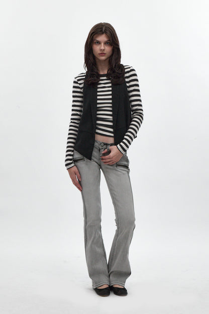 Kamil Super Low-Rise Bootcut in Light Gray - Rock Revival®