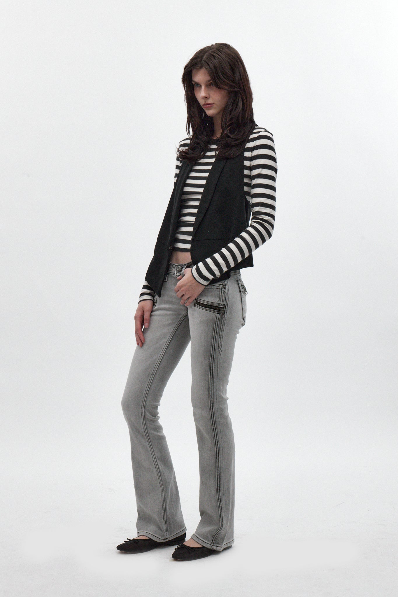 Kamil Super Low-Rise Bootcut in Light Gray - Rock Revival®