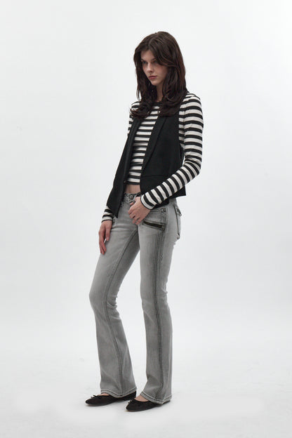 Kamil Super Low-Rise Bootcut in Light Gray - Rock Revival®