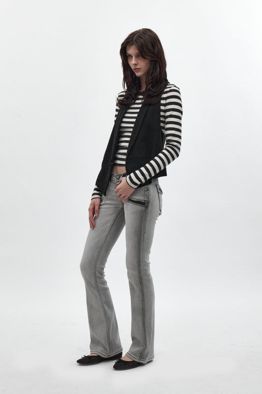 Kamil Super Low-Rise Bootcut in Light Gray - Rock Revival®