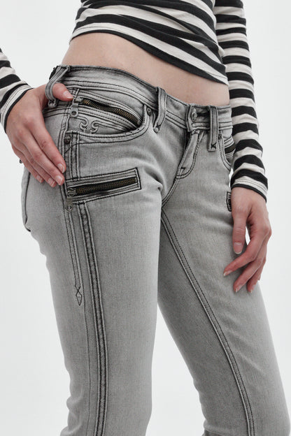 Kamil Super Low-Rise Bootcut in Light Gray - Rock Revival®
