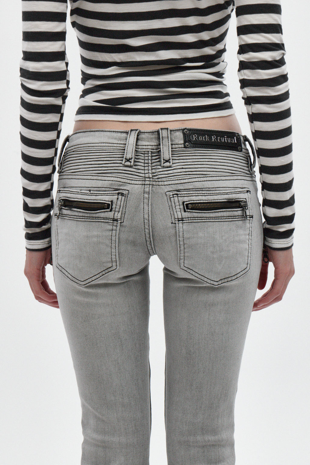 Kamil Super Low-Rise Bootcut in Light Gray - Rock Revival®