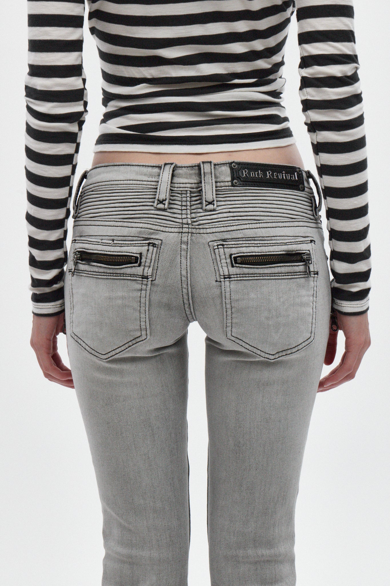 Kamil Super Low-Rise Bootcut in Light Gray - Rock Revival®