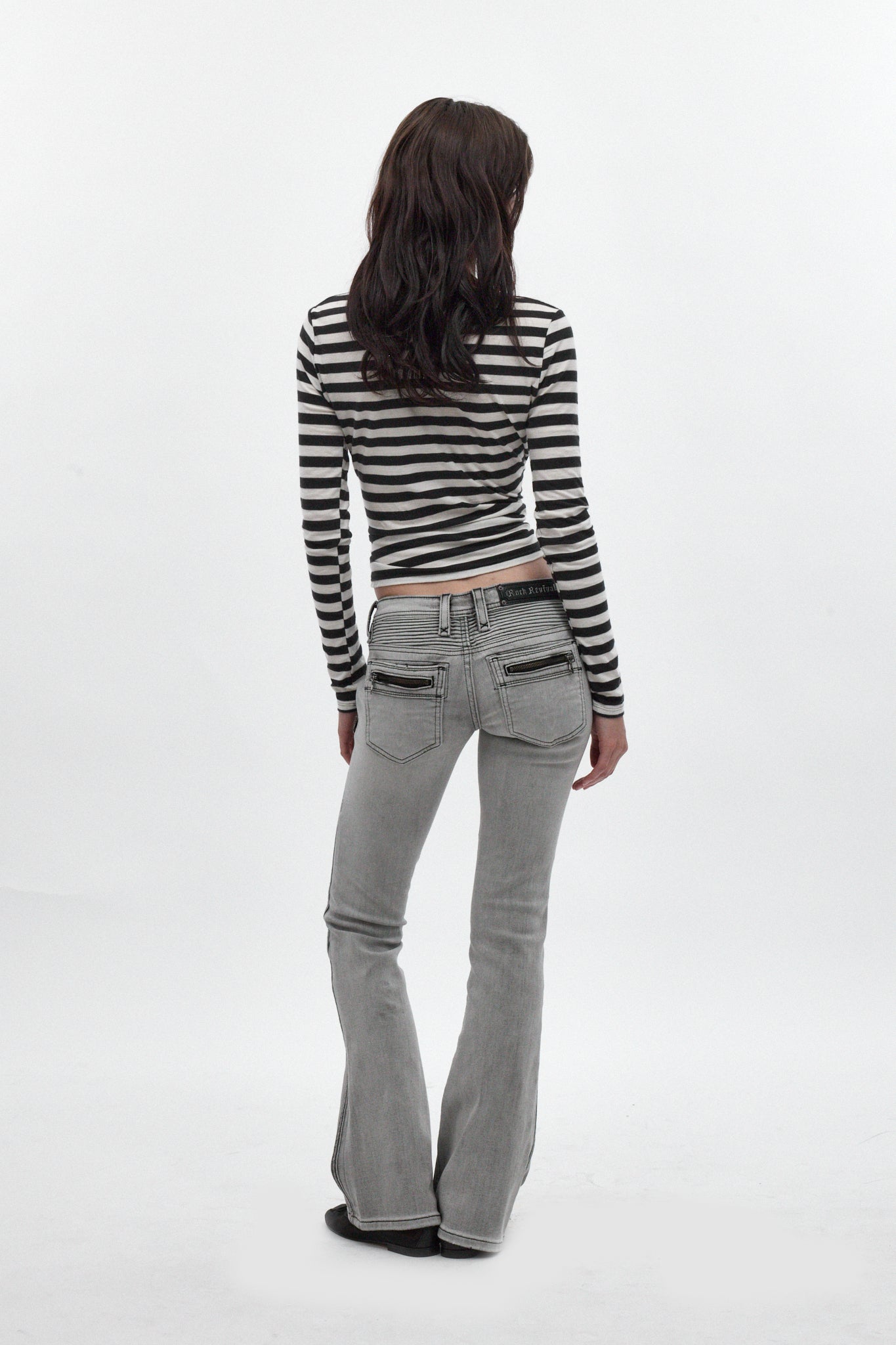 Kamil Super Low-Rise Bootcut in Light Gray - Rock Revival®