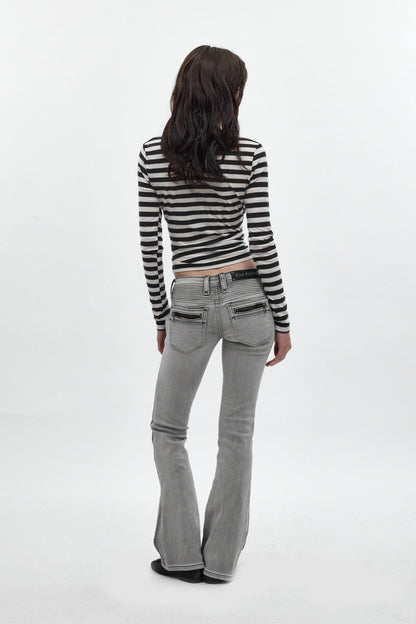 Kamil Super Low-Rise Bootcut in Light Gray - Rock Revival®