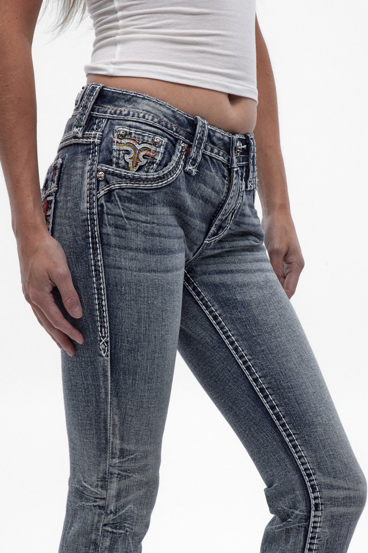 Karolina Low-Rise Skinny Jeans in Vintage Blue
