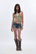 Kate Super-Low Mini Denim Shorts in Vintage Blue - Rock Revival®