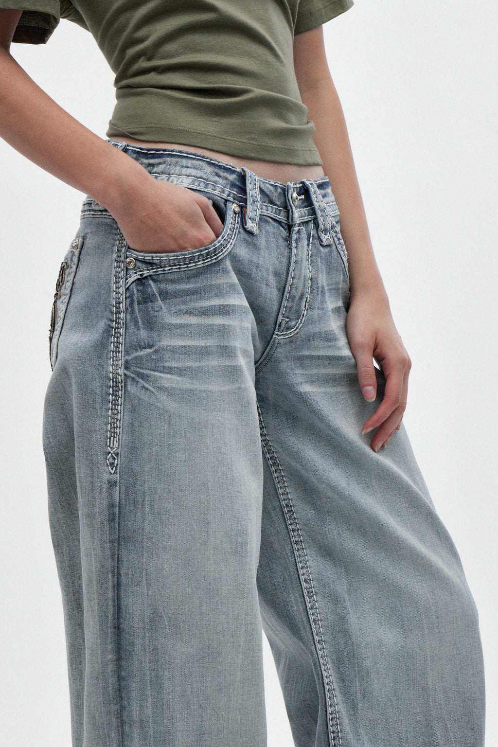 Lakia High Rise Wide Leg Jeans in Acid Blue - Rock Revival®