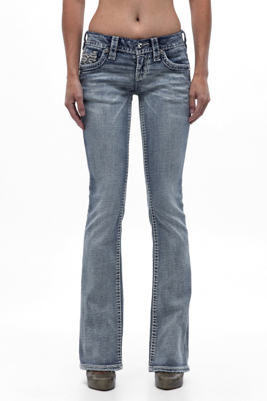 Lesia Low-Rise Bootcut Jeans in Light Blue