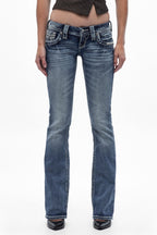 Lesia Super Low-Rise Bootcut Jeans in Medium Blue