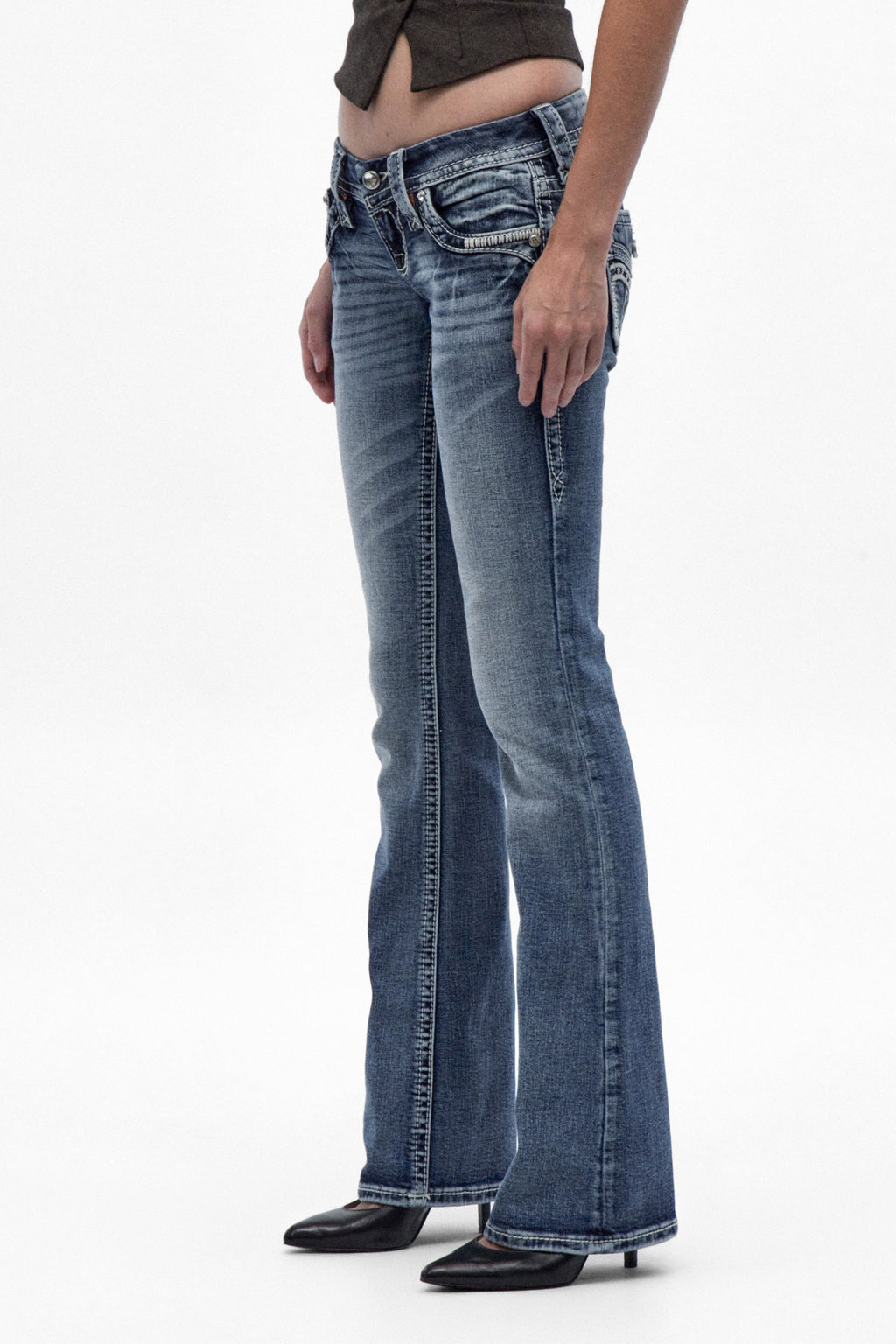 Lesia Super Low-Rise Bootcut Jeans in Medium Blue