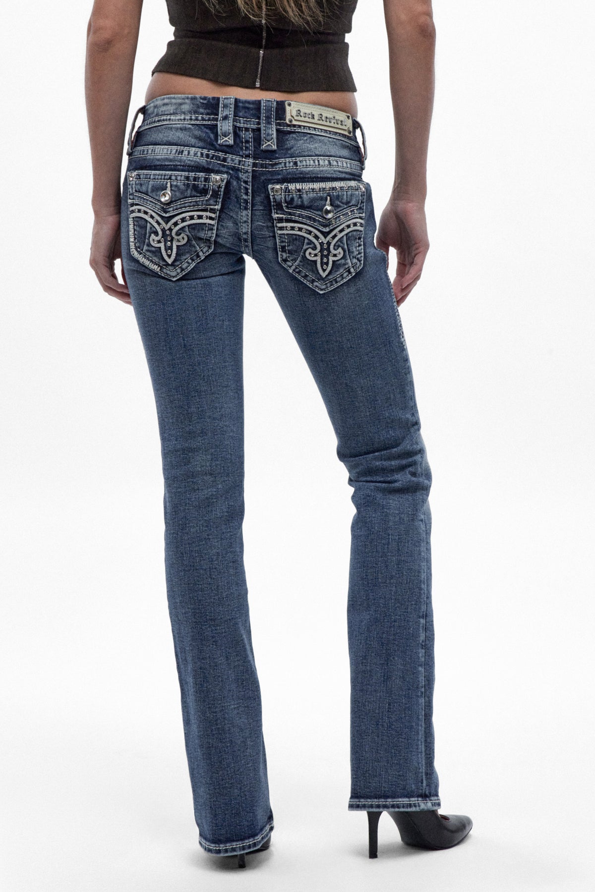 Lesia Super Low-Rise Bootcut Jeans in Medium Blue