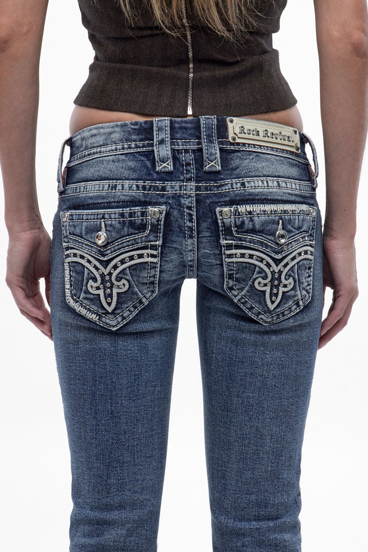 Lesia Super Low-Rise Bootcut Jeans in Medium Blue