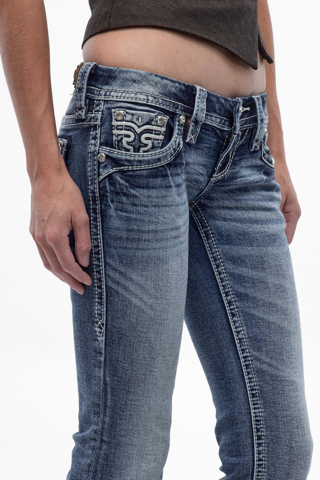 Lesia Super Low-Rise Bootcut Jeans in Medium Blue