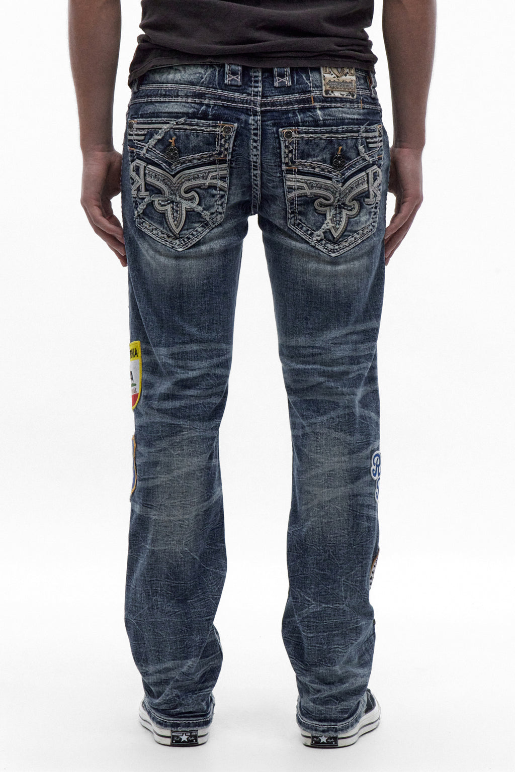 Mattie Straight Patchwork Jeans in Medium Blue