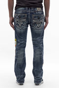 Mattie Straight Patchwork Jeans in Medium Blue