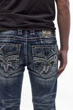 Mattie Straight Patchwork Jeans in Medium Blue
