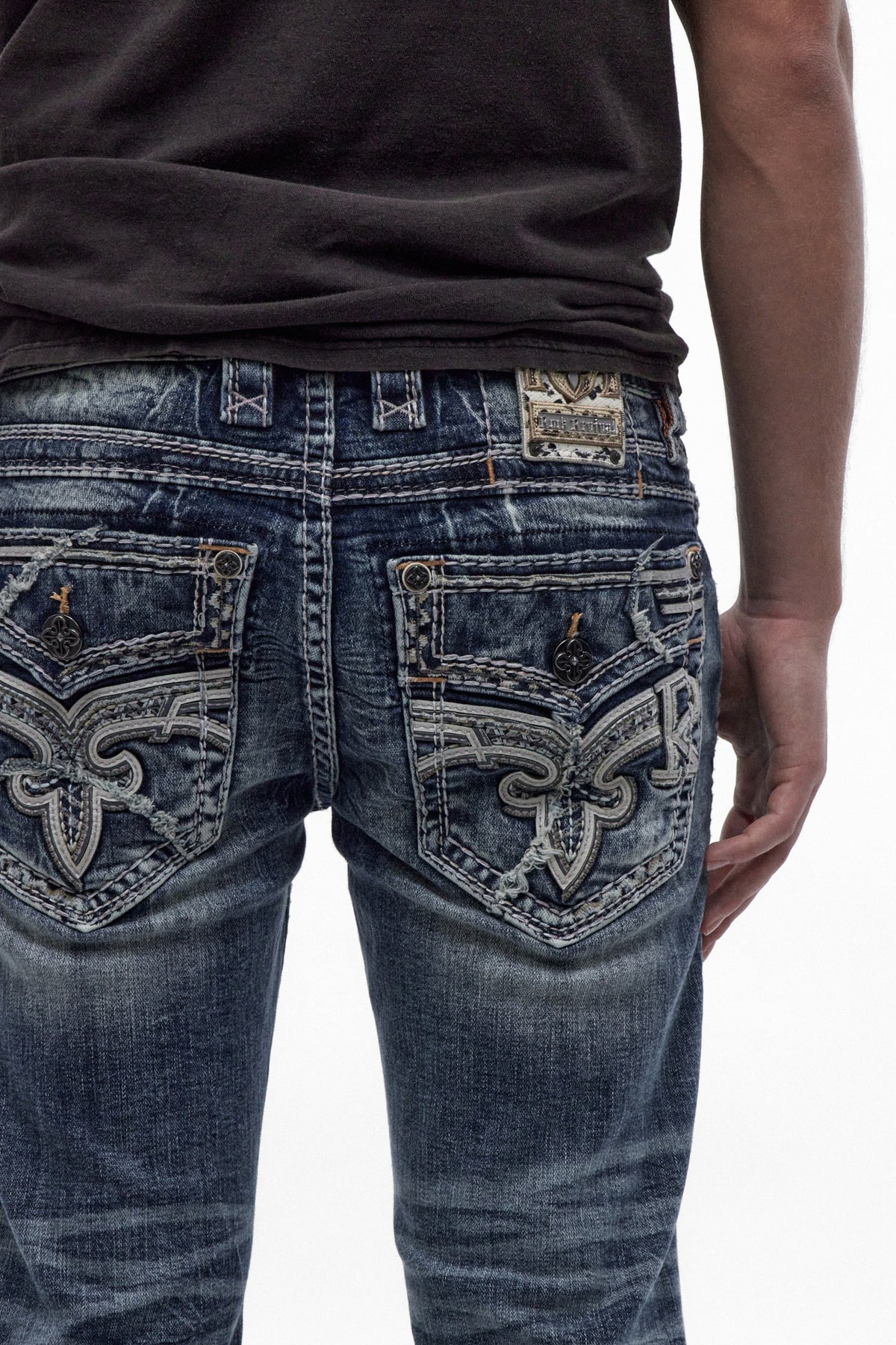 Mattie Straight Patchwork Jeans in Medium Blue