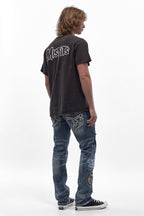 Mattie Straight Patchwork Jeans in Medium Blue