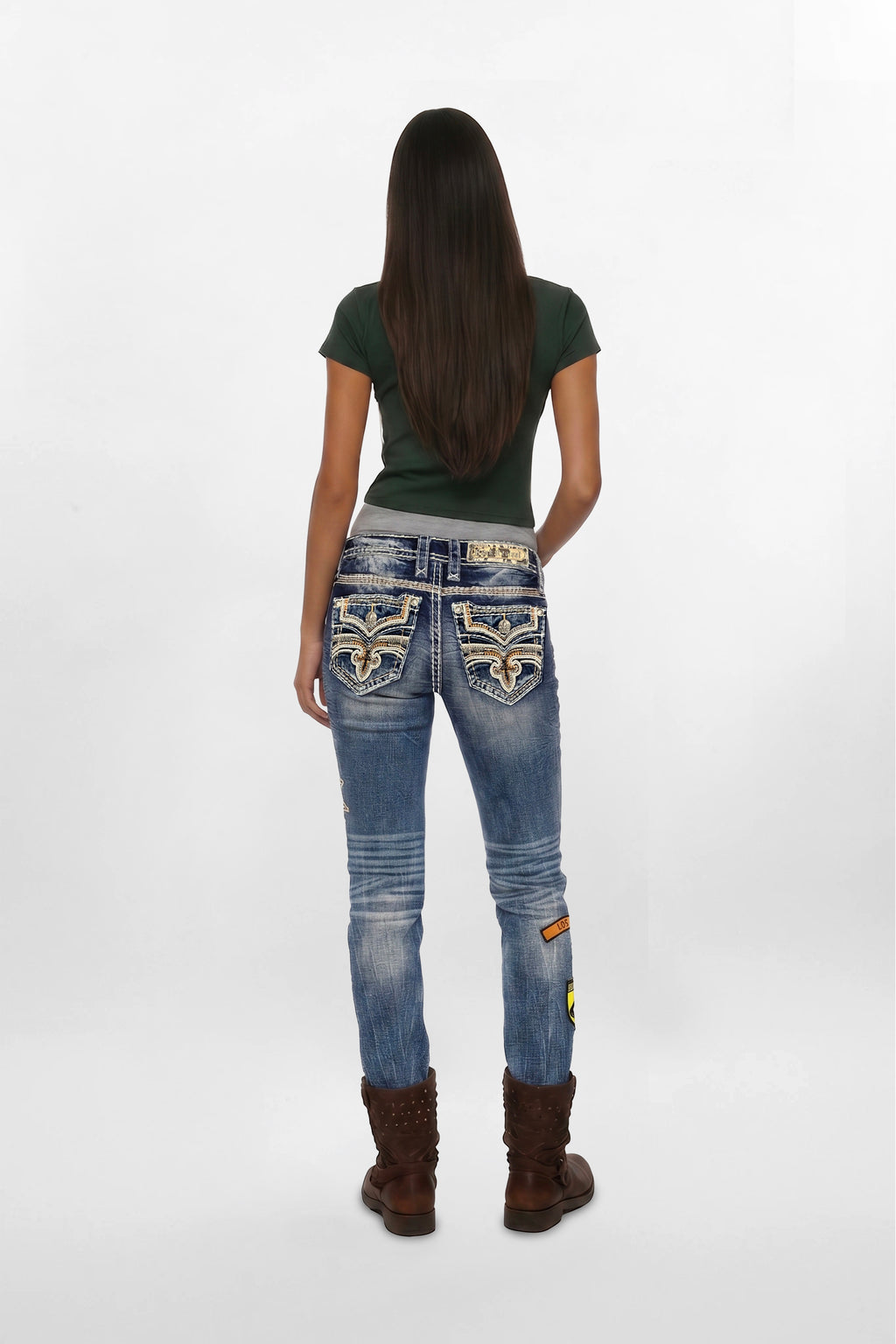 Medina Skinny Patchwork Jeans in Medium Blue