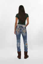 Medina Skinny Patchwork Jeans in Medium Blue