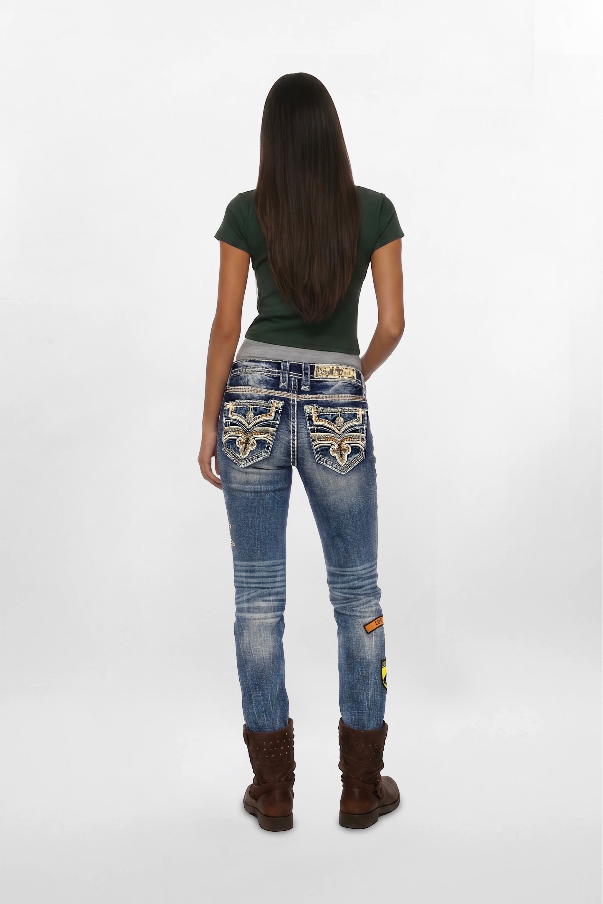 Medina Skinny Patchwork Jeans in Medium Blue