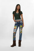 Medina Skinny Patchwork Jeans in Medium Blue