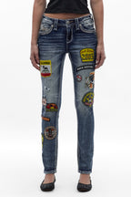 Medina Skinny Patchwork Jeans in Medium Blue