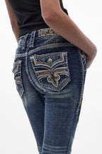 Medina Skinny Patchwork Jeans in Medium Blue