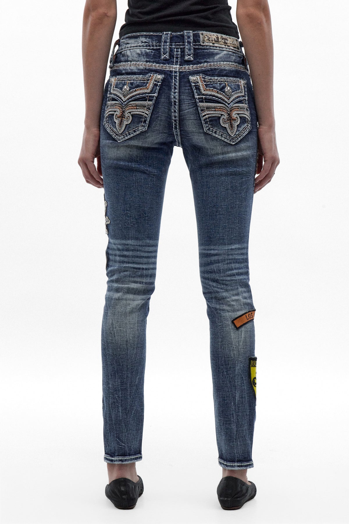Medina Skinny Patchwork Jeans in Medium Blue