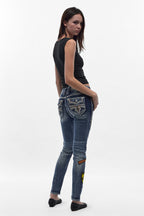 Medina Skinny Patchwork Jeans in Medium Blue